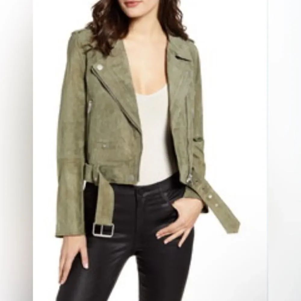 Anthropologie Cupcakes and Cashmere Biker Moto Faux suede Jacket Green medium